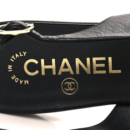 Chanel Goatskin Grosgrain Pointed Toe CC Slingback Flats 36.5 Black 7 of 8
