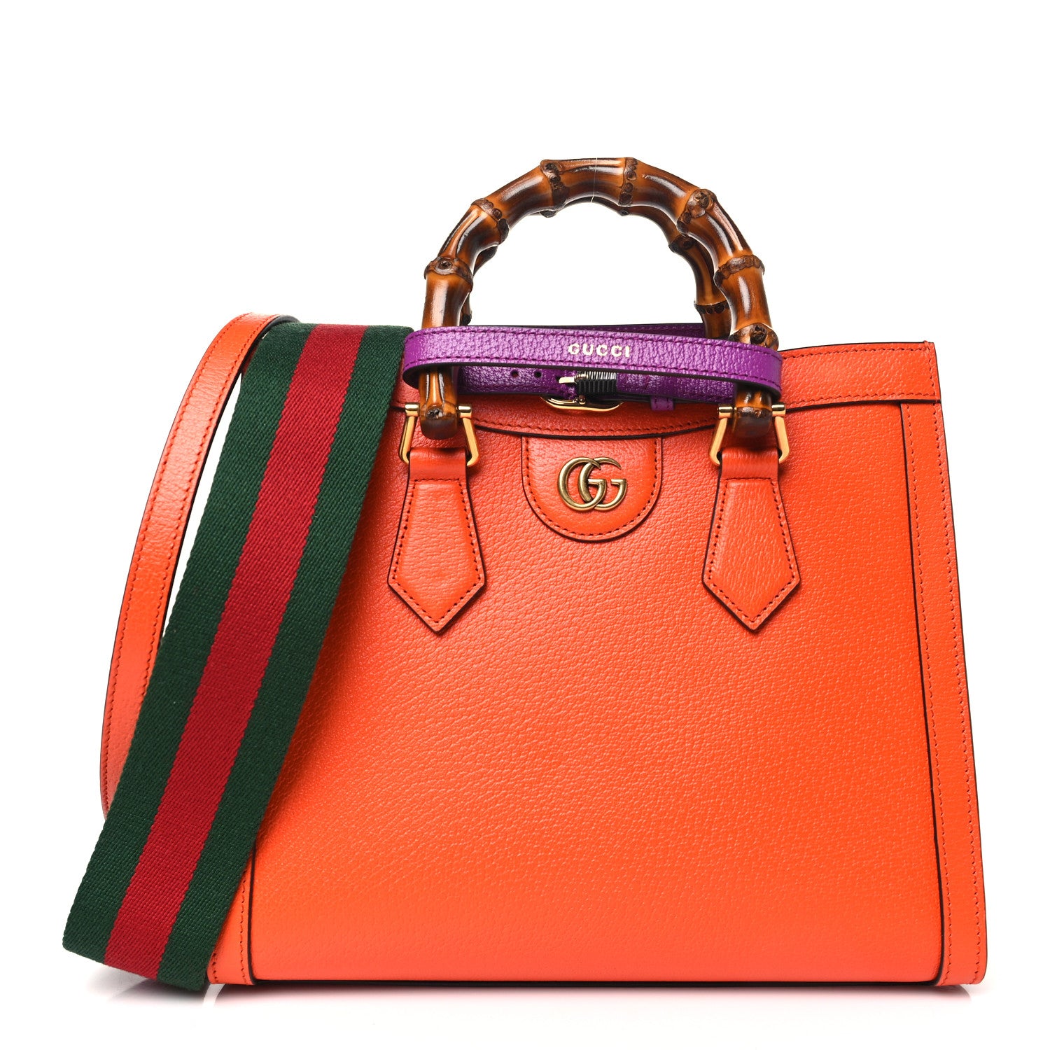 Gucci Textured Dollar Calfskin Web Small Diana Tote Bag Deep Orange Spicy Cyclamin 1 of 10