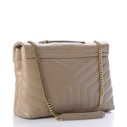 Saint Laurent Calfskin Y Quilted Monogram Medium Loulou Chain Satchel Dark Beige 3 of 9