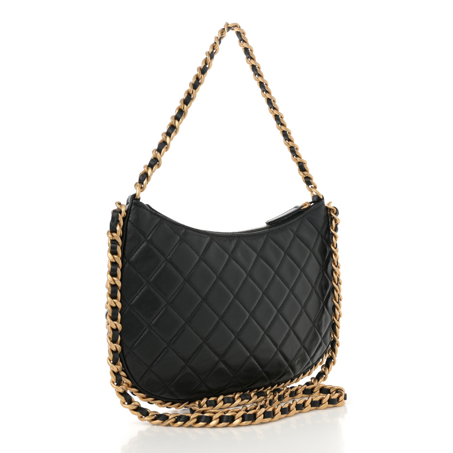 Chanel Shiny Crumpled Lambskin Quilted Large Trendy Chain Around Hobo Black 2 of 10
