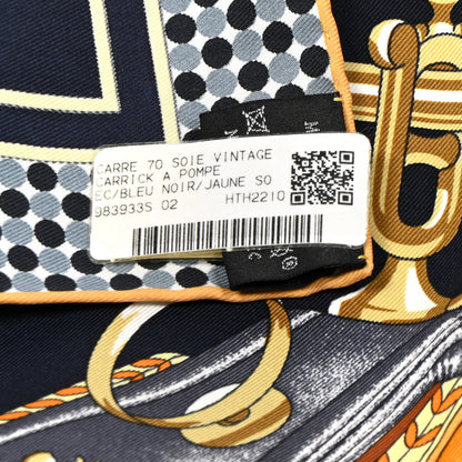 Hermes Silk Carrick a Pompe Scarf 70 Bleu Noir Jaune Soufre 4 of 5