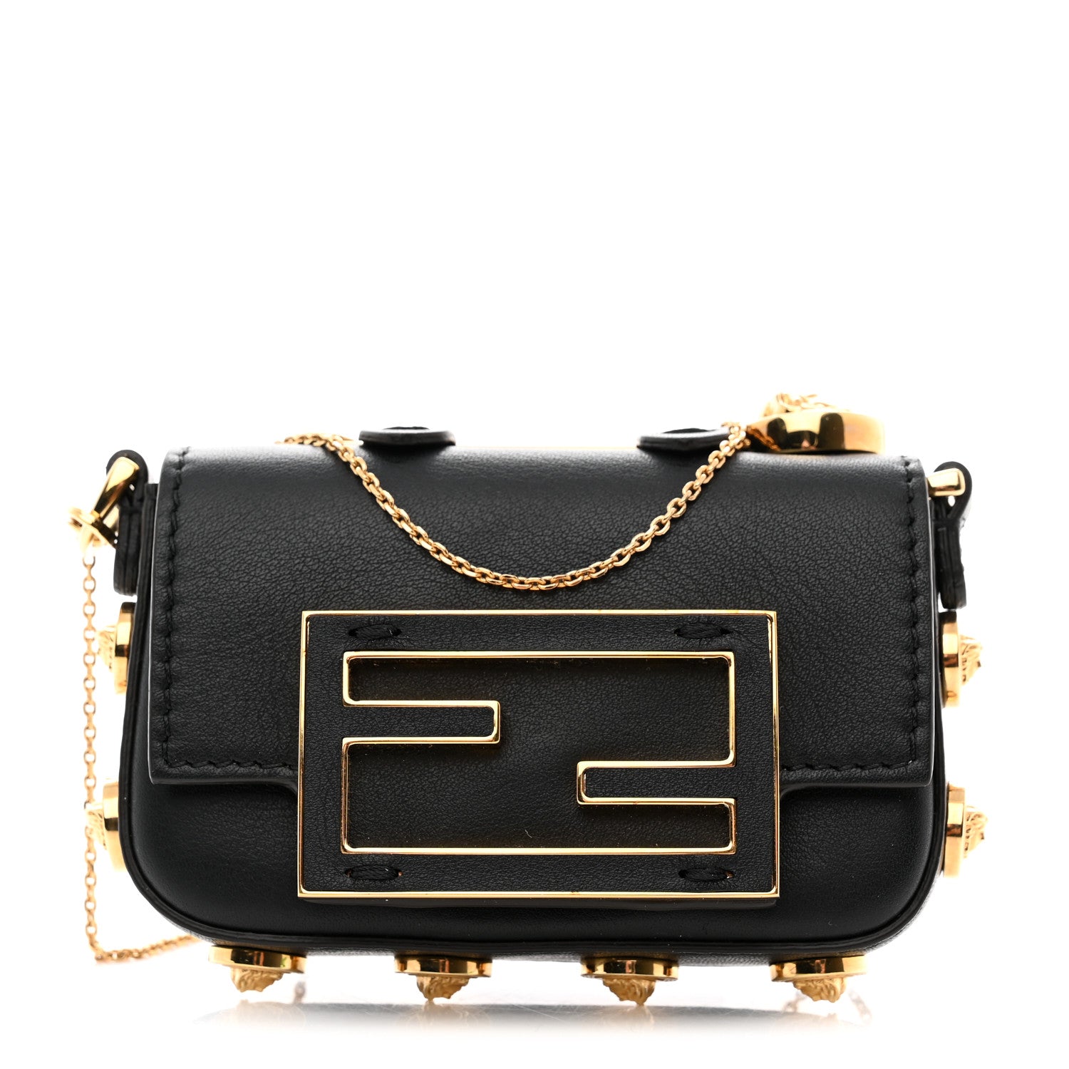 Fendi X VERSACE Vitello Seta Fendace Studded Nano Brooch Baguette Black 1 of 9