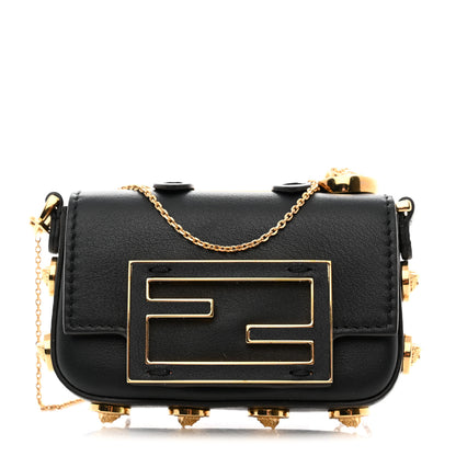 Fendi X VERSACE Vitello Seta Fendace Studded Nano Brooch Baguette Black 1 of 9