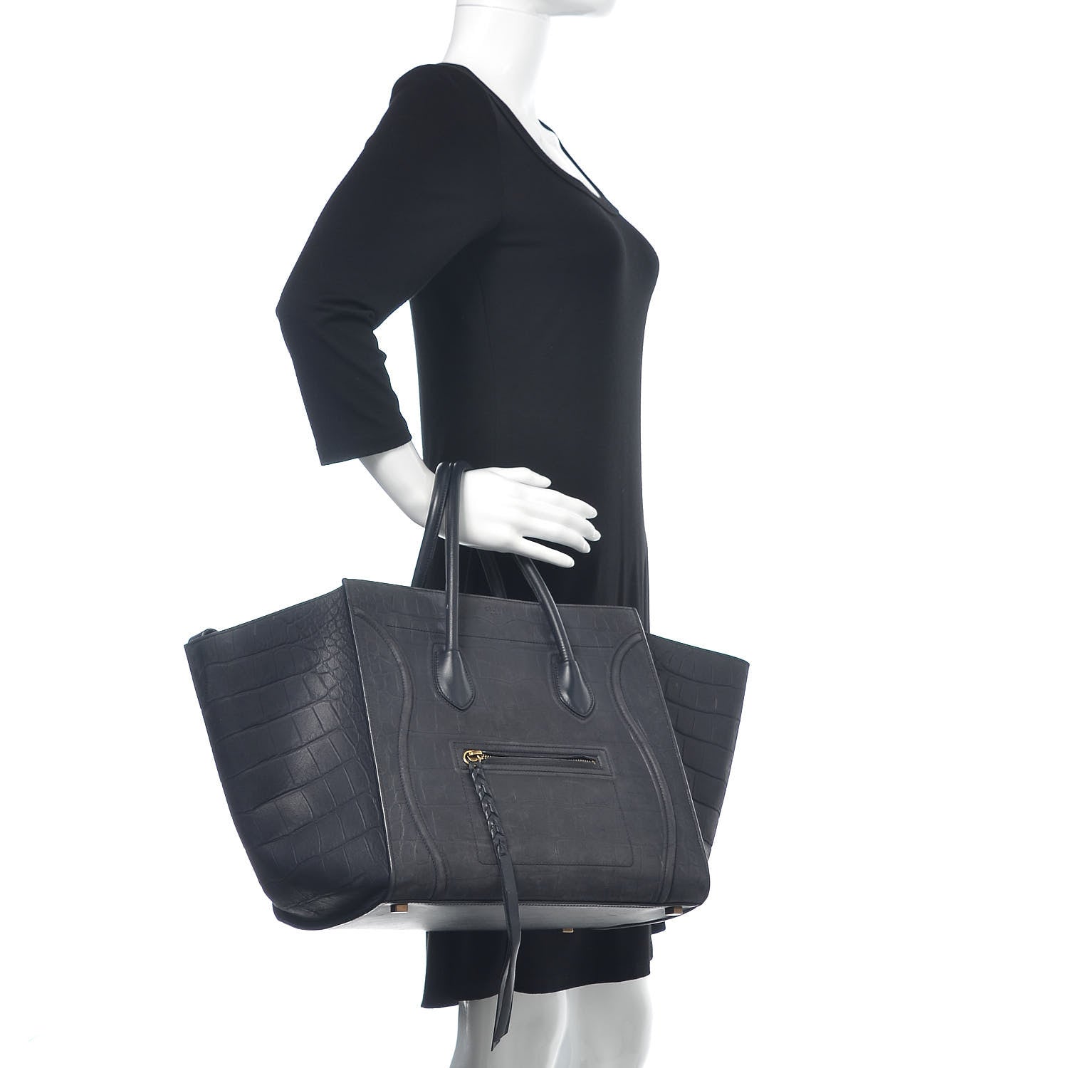 Celine Crocodile Embossed Nubuck Medium Phantom Luggage Navy Blue 2 of 18