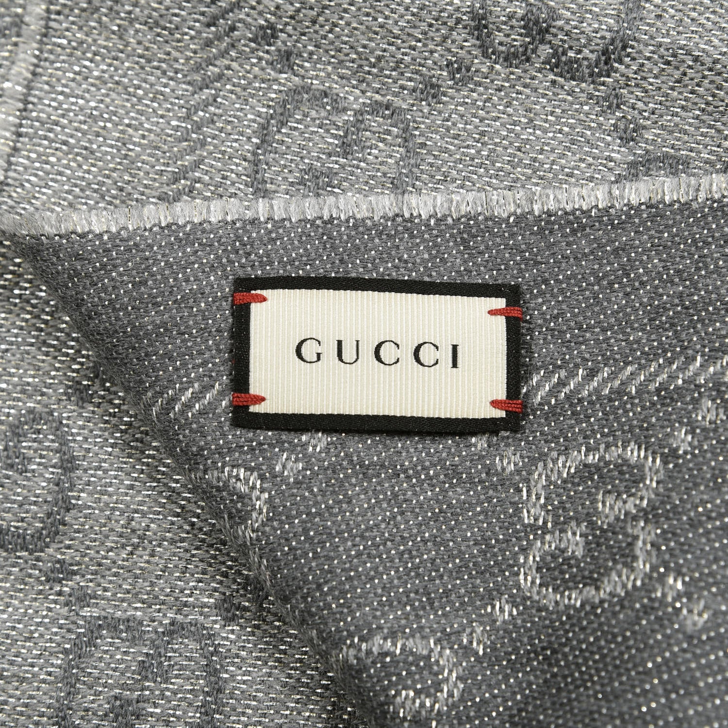Gucci Wool Jacquard Monogram Fringe Scarf Silver 3 of 4