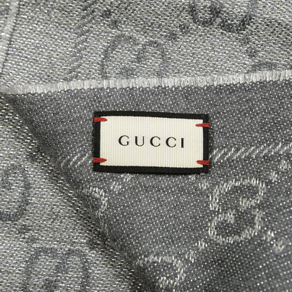 Gucci Wool Jacquard Monogram Fringe Scarf Silver 3 of 4