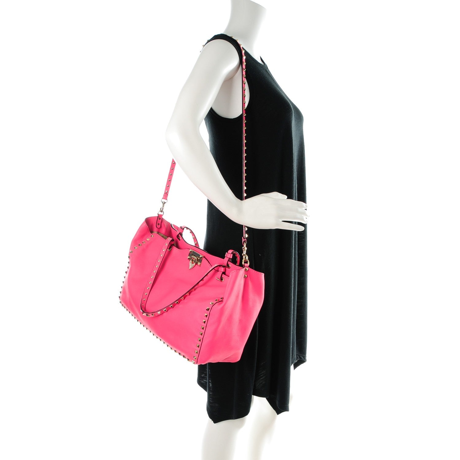 Valentino Garavani Vitello Medium Rockstud Tote Fuxia Fluo 2 of 12
