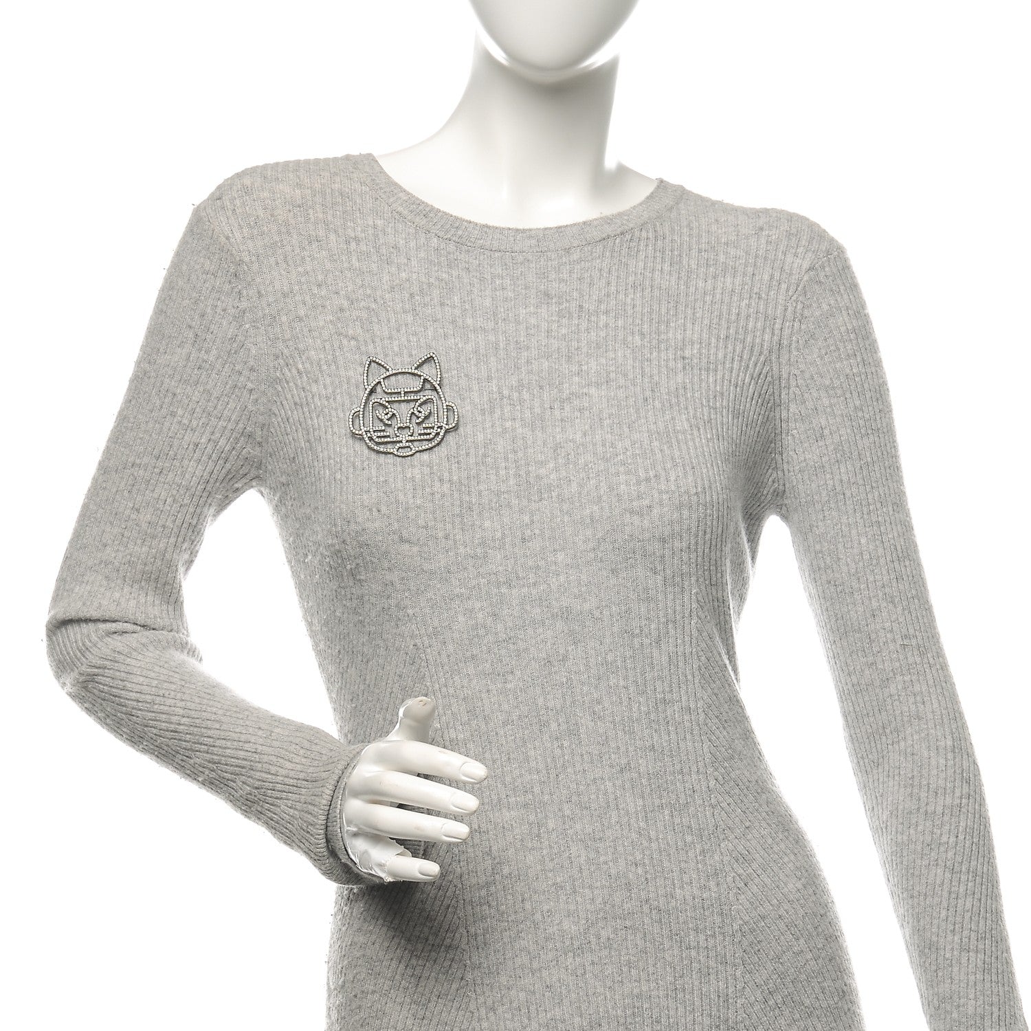 Chanel Strass Crystal Emoji Robot Cat Brooch Black Silver 2 of 4