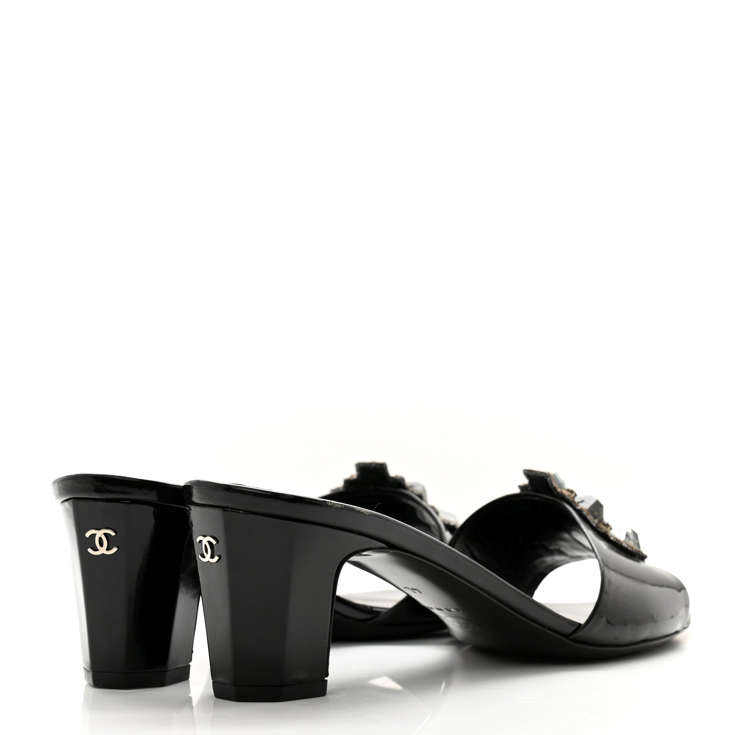 Patent Crystal Embellished Sandals 40 Black