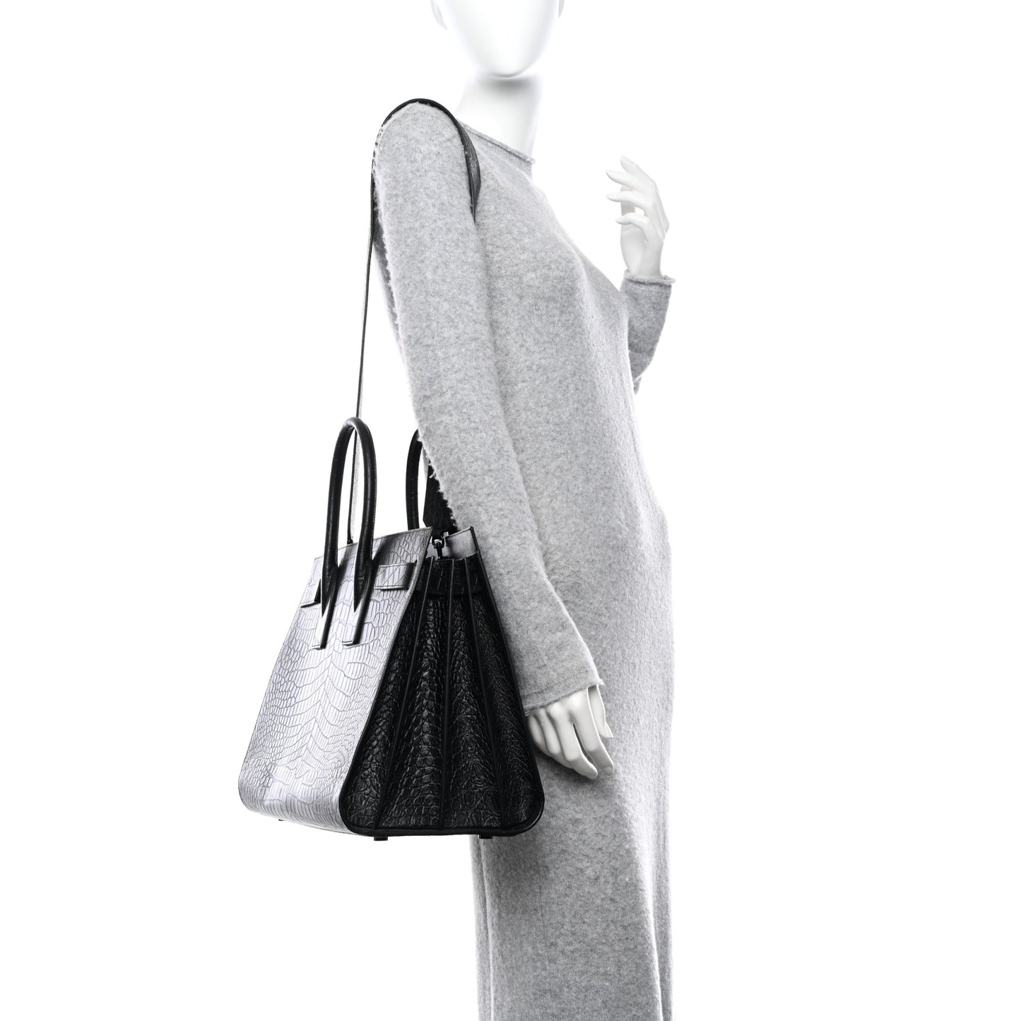 Calfskin Crocodile Embossed Large Sac De Jour Carryall Black