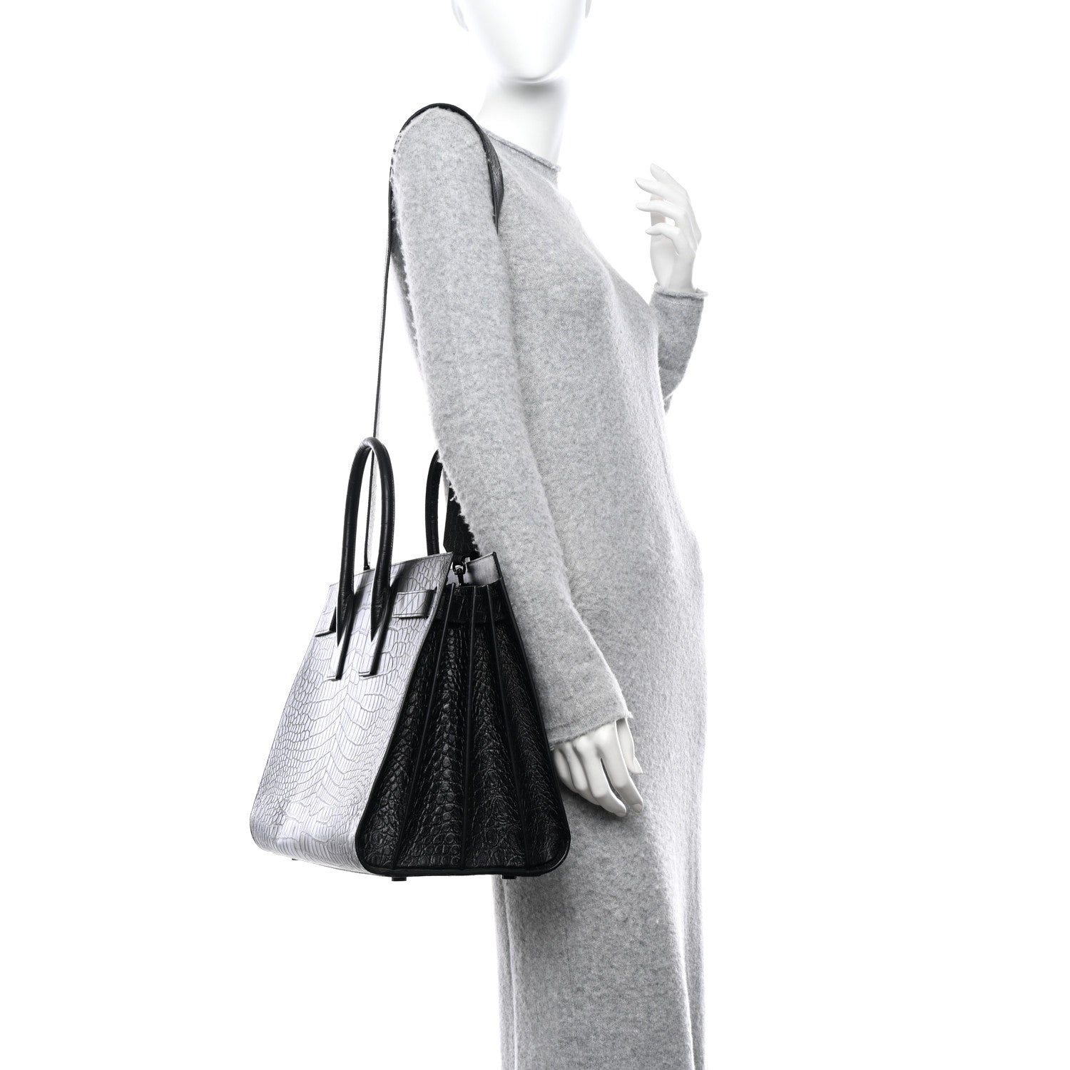Saint Laurent Calfskin Crocodile Embossed Large Sac De Jour Carryall Black 10 of 10