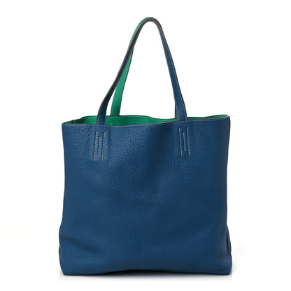 Hermes Taurillon Clemence Double Sens 45 Reversible Tote Menthe Bleu Thalassa 2 of 13