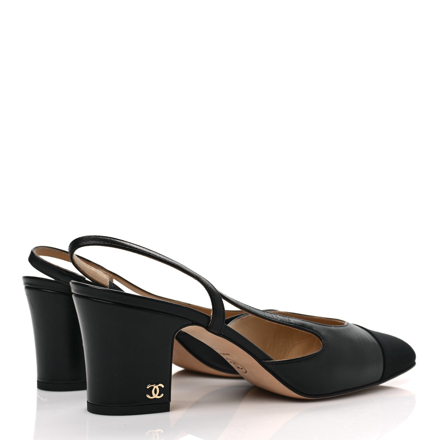 Goatskin Grosgrain Cap Toe CC Slingback Sandals 39 Black