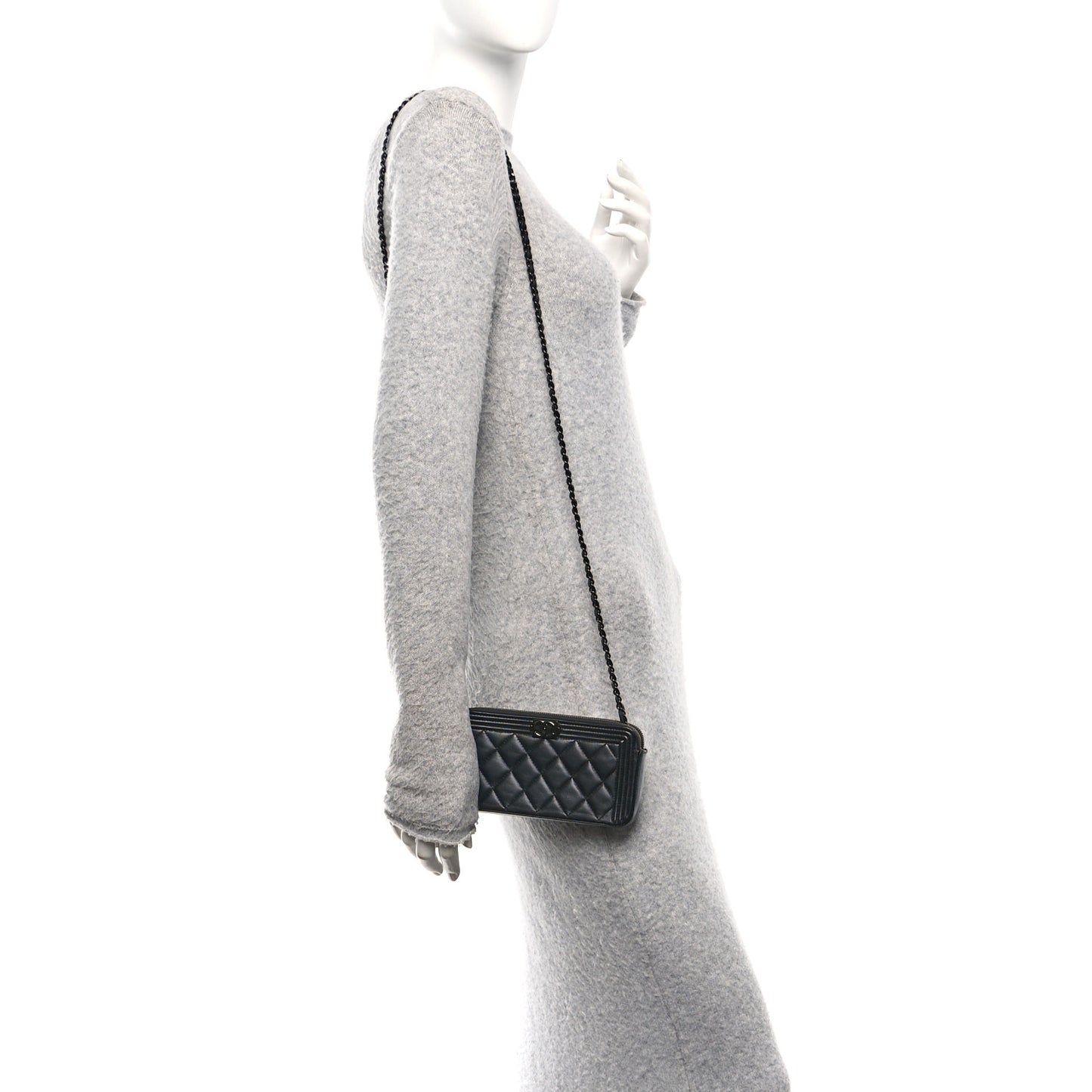 Lambskin Quilted Small Boy Clutch With Chain So Black