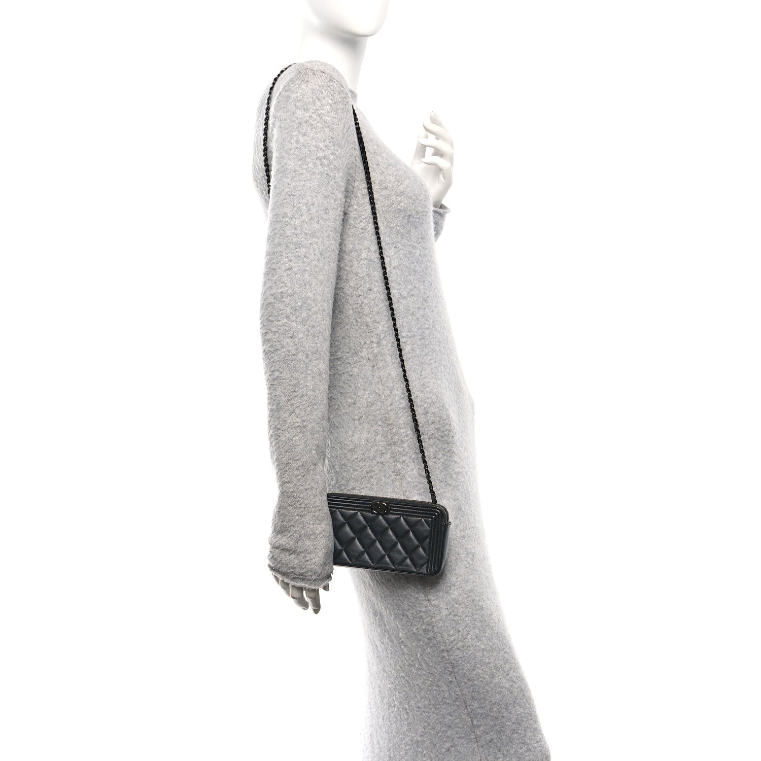 Chanel Lambskin Quilted Small Boy Clutch With Chain So Black 2 of 10