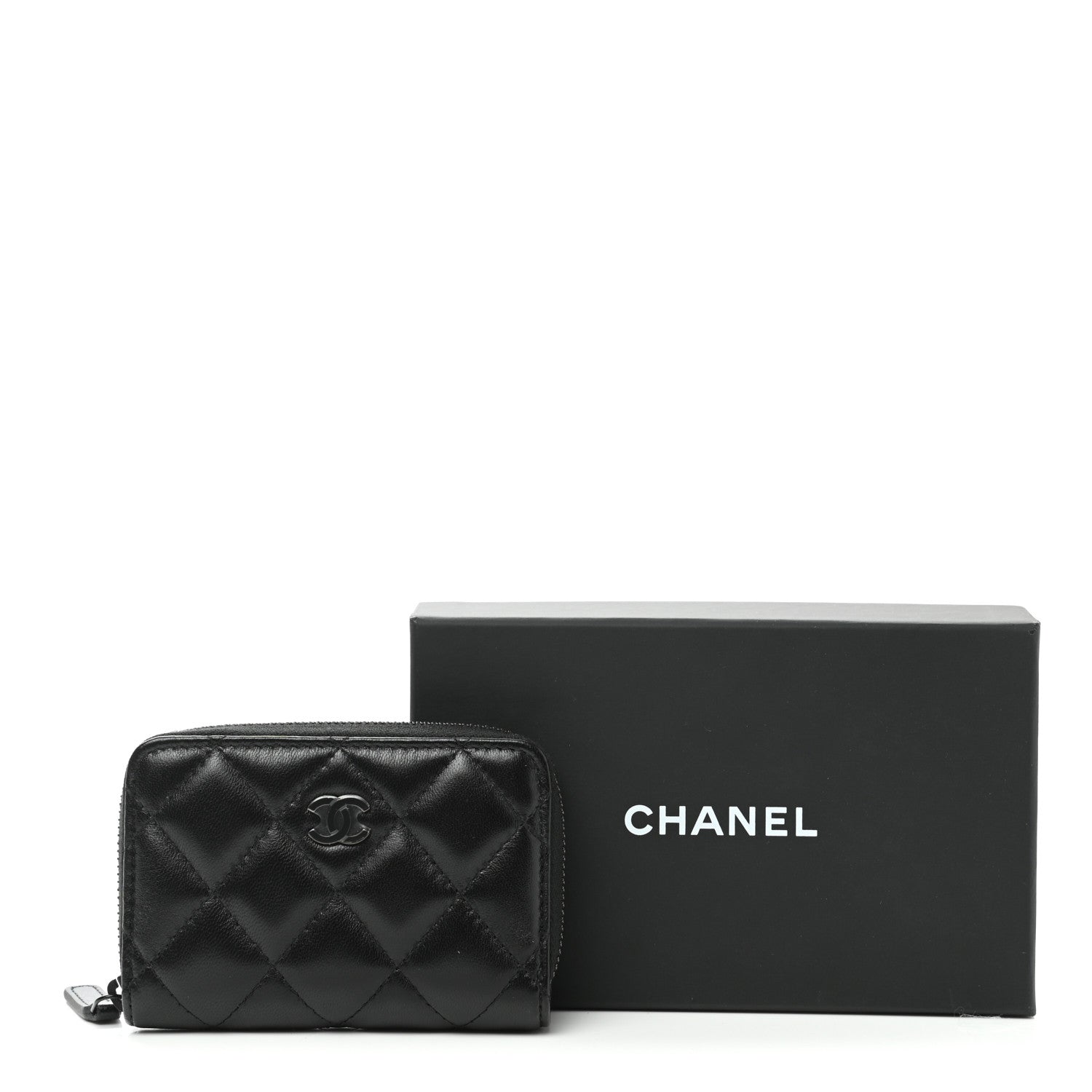 Chanel Lambskin Quilted Zip Coin Purse So Black 8 of 8