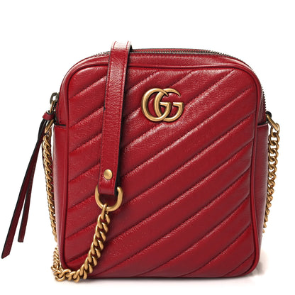 Gucci Azalea Calfskin Matelasse Diagonal Tall GG Marmont Crossbody Bag Romantic Cerise 1 of 12