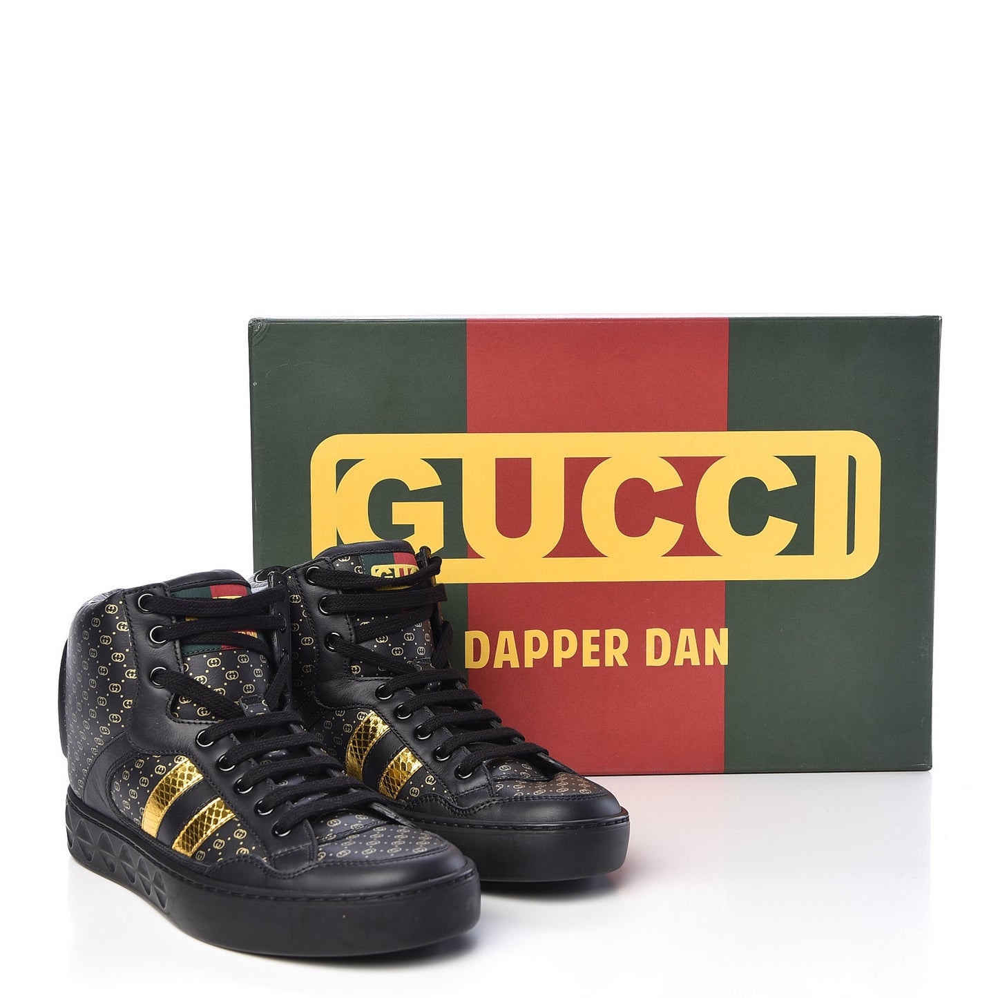 X DAPPER DAN Calfskin Laminated Ayers GG Micro Monogram High Top Sneakers 36 Black