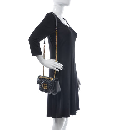 Gucci Calfskin Matelasse Mini GG Marmont Shoulder Bag Black 3 of 8