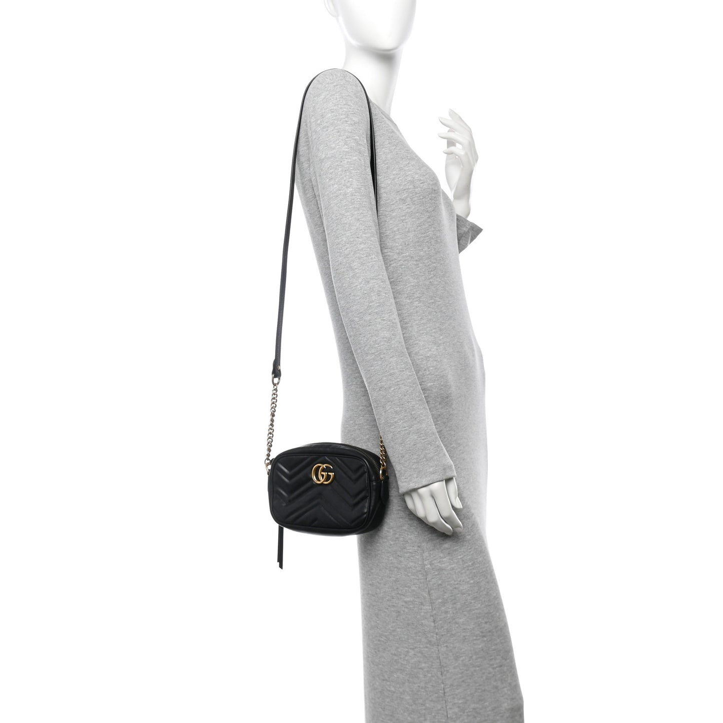 Calfskin Matelasse Mini GG Marmont Chain Shoulder Bag Black
