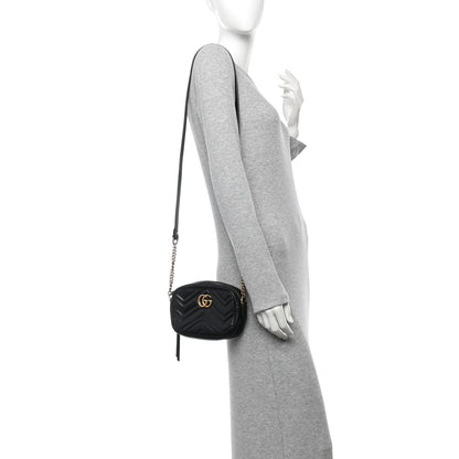 Gucci Calfskin Matelasse Mini GG Marmont Chain Shoulder Bag Black 2 of 10
