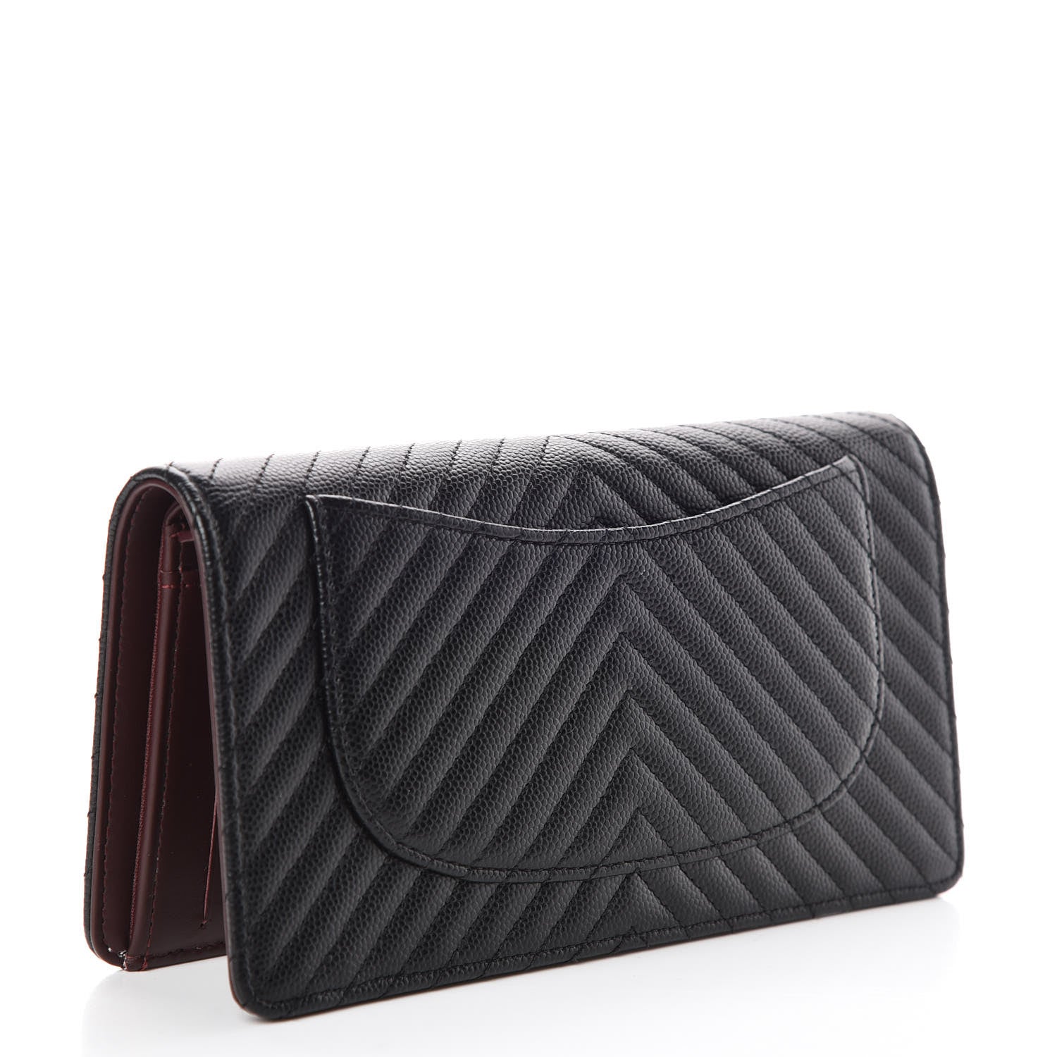 Chanel Caviar Chevron Quilted Yen Wallet Black 3 of 13