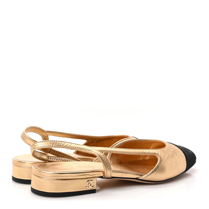 Chanel Goatskin Grosgrain Cap Toe CC Slingback Sandals 36 Dark Gold Black 5 of 10