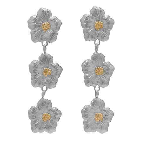 Sterling Silver Vermeil Blossoms Gardenia 3 Drop Earrings
