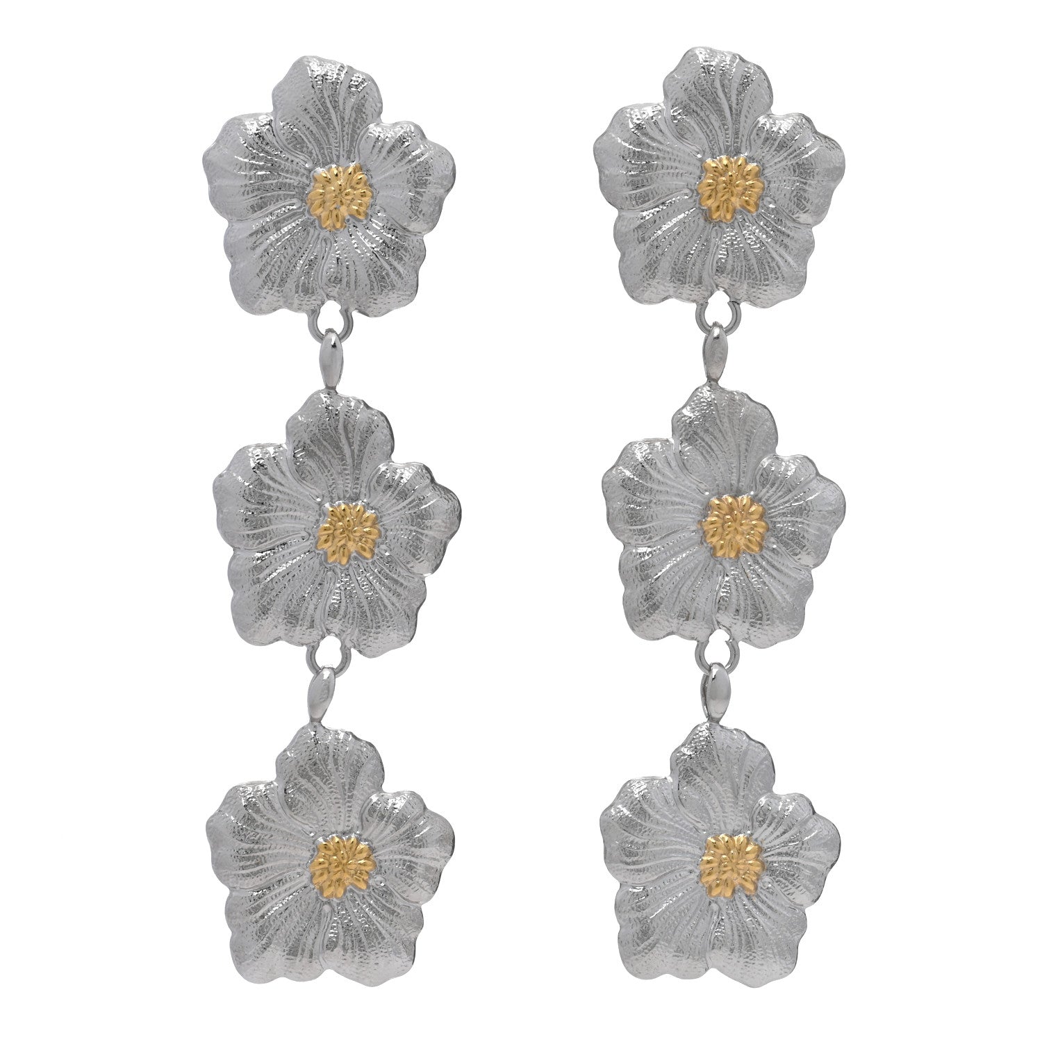 Buccellati Sterling Silver Vermeil Blossoms Gardenia 3 Drop Earrings 1 of 5