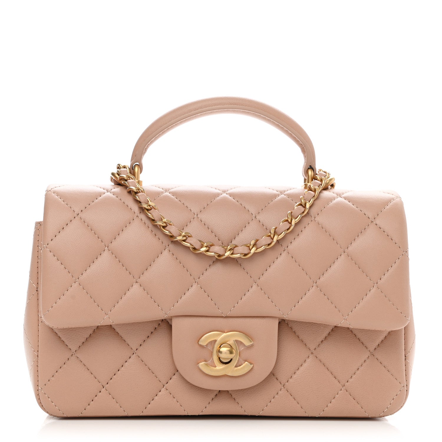 Chanel Lambskin Quilted Mini Top Handle Rectangular Flap Beige 1 of 9