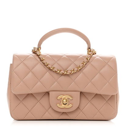 Chanel Lambskin Quilted Mini Top Handle Rectangular Flap Beige 1 of 9