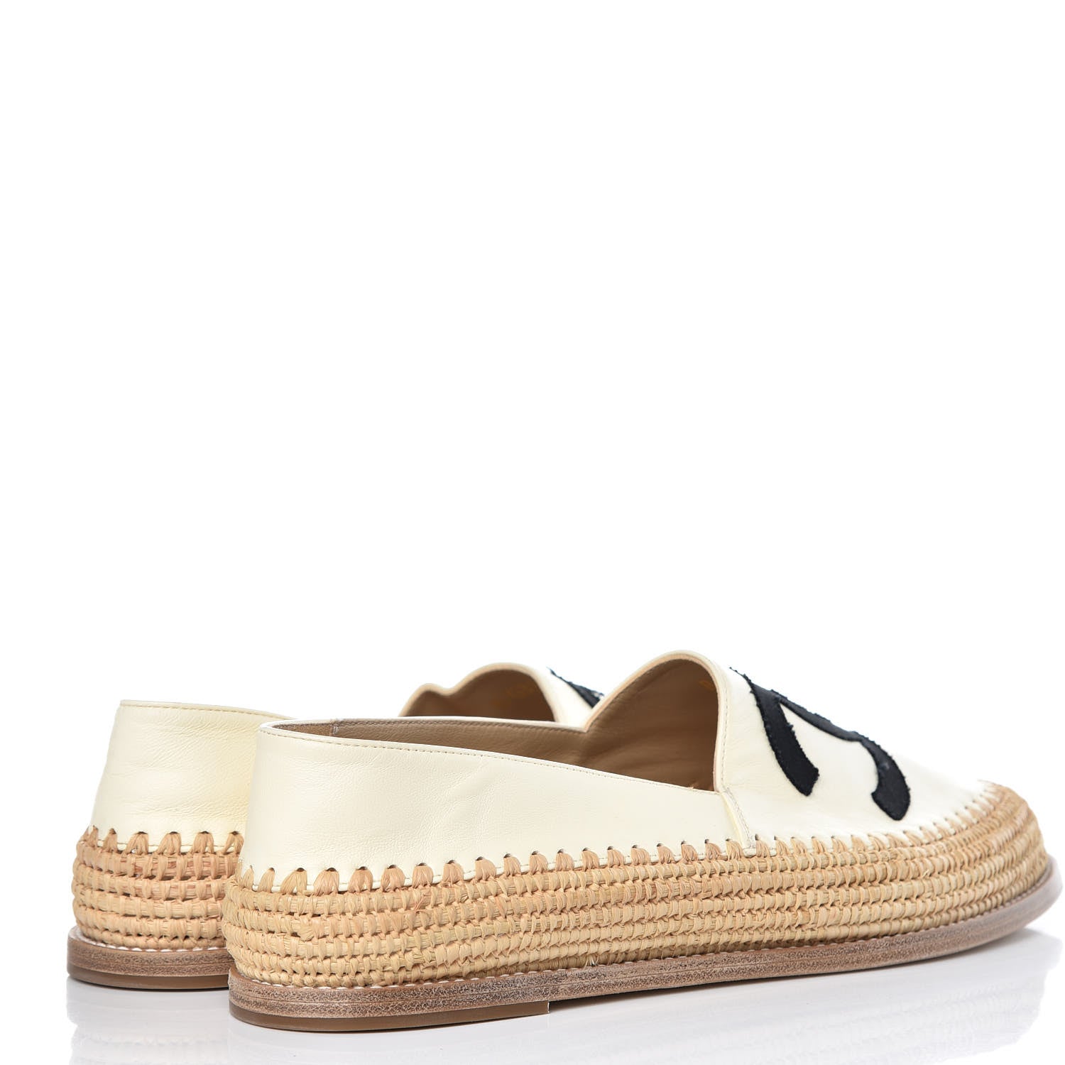 Chanel Lambskin Grosgrain CC Espadrilles 41 Ivory Black 3 of 9