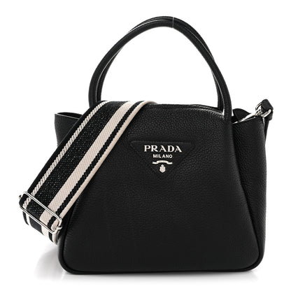 Prada Vitello Daino Soft Mini Zippered Top Handle Bag Black 1 of 10