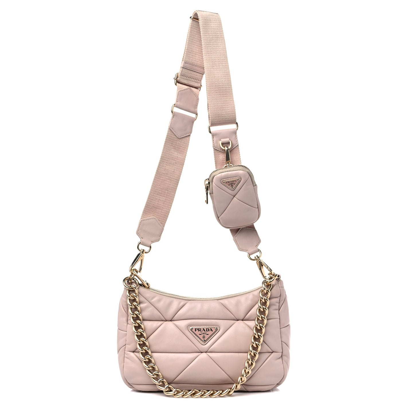 Nappa Re-Nylon Triangle Quilted Patchwork System Shoulder Bag Ninfea