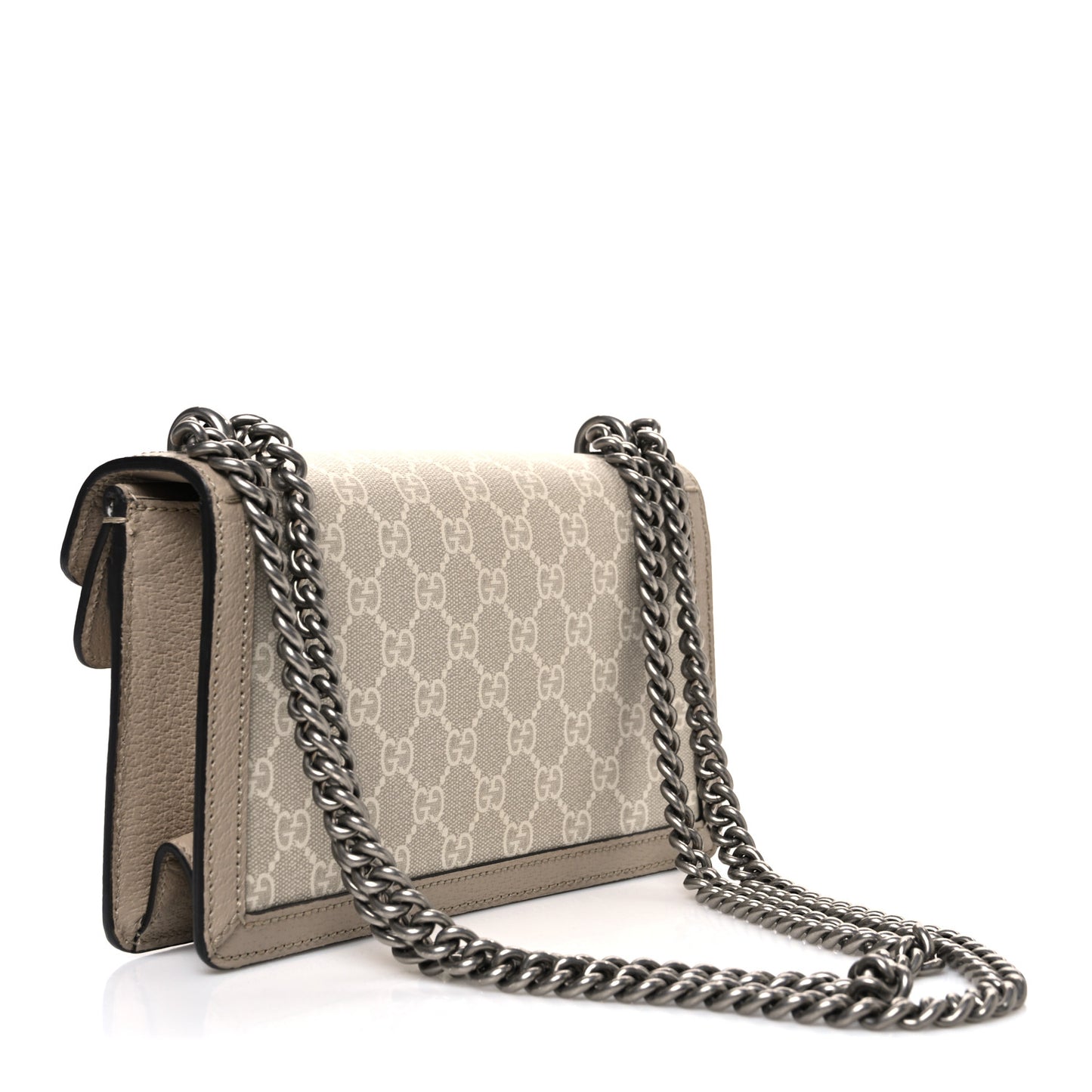 GG Supreme Monogram Textured Dollar Calfskin Small Rectangular Dionysus Shoulder Bag Beige Mystic White Oatmeal