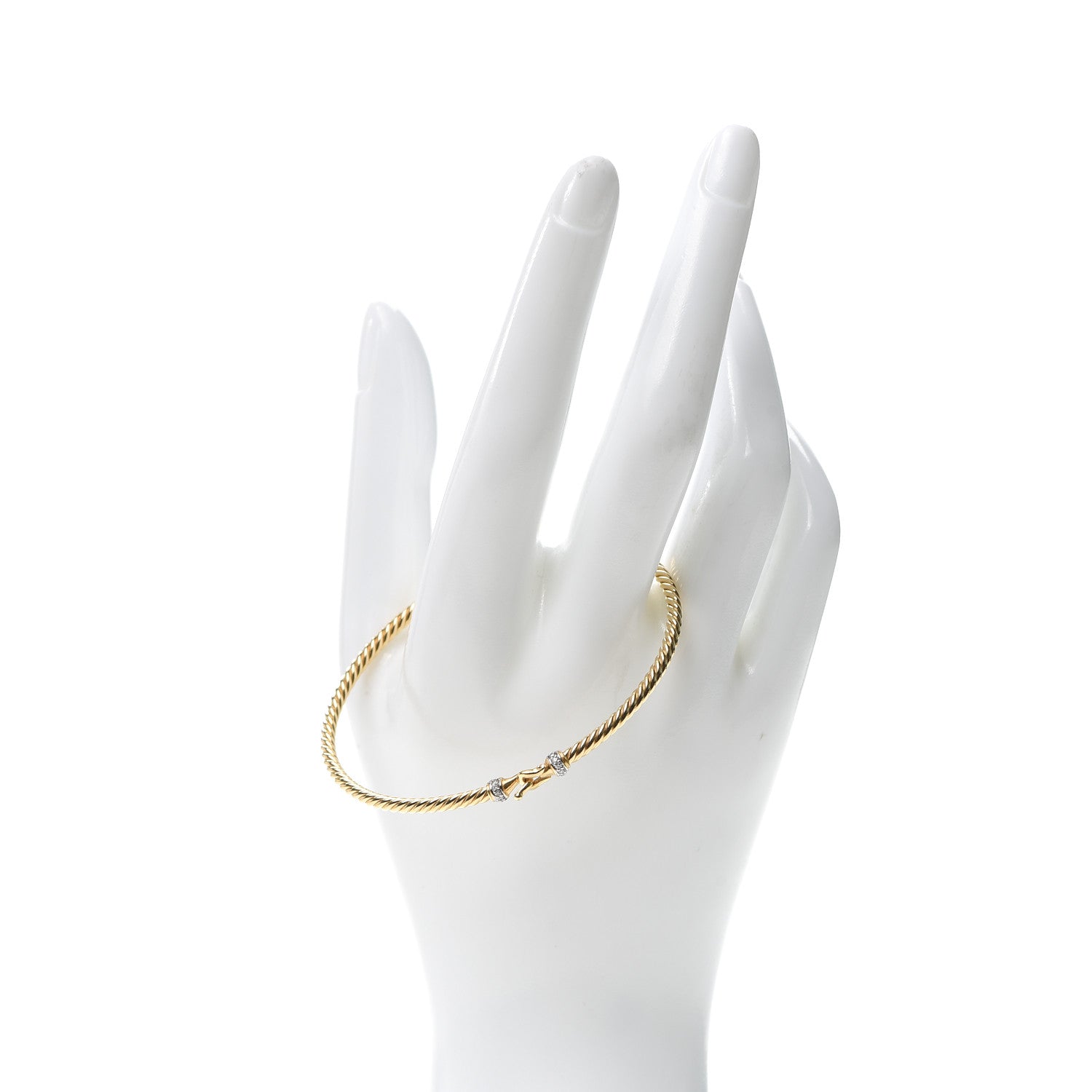 David Yurman 18K Yellow Gold Diamond 2.6mm Cable Collectibles Buckle Bracelet 2 of 4