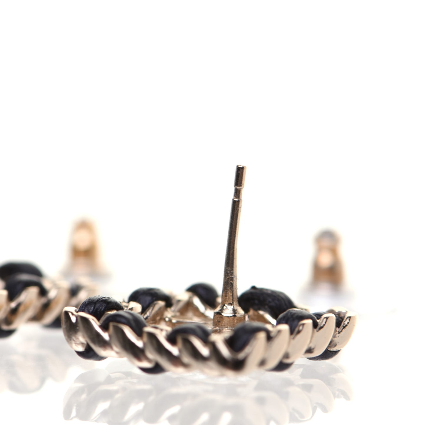 Crystal Lambskin Chain Sergeant Stud Earrings Black Gold