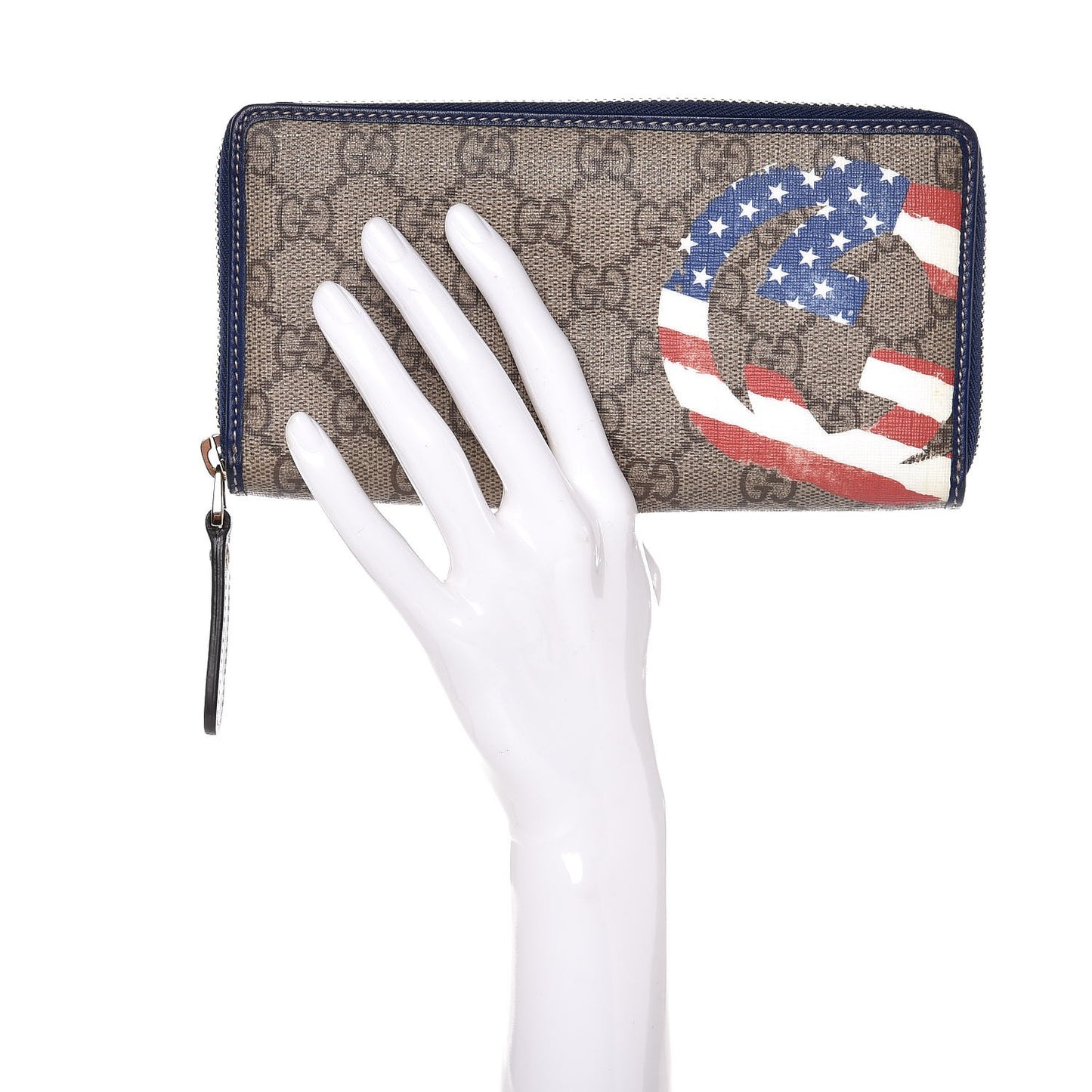 GG Plus Monogram USA Flag Zip Around Wallet Blue