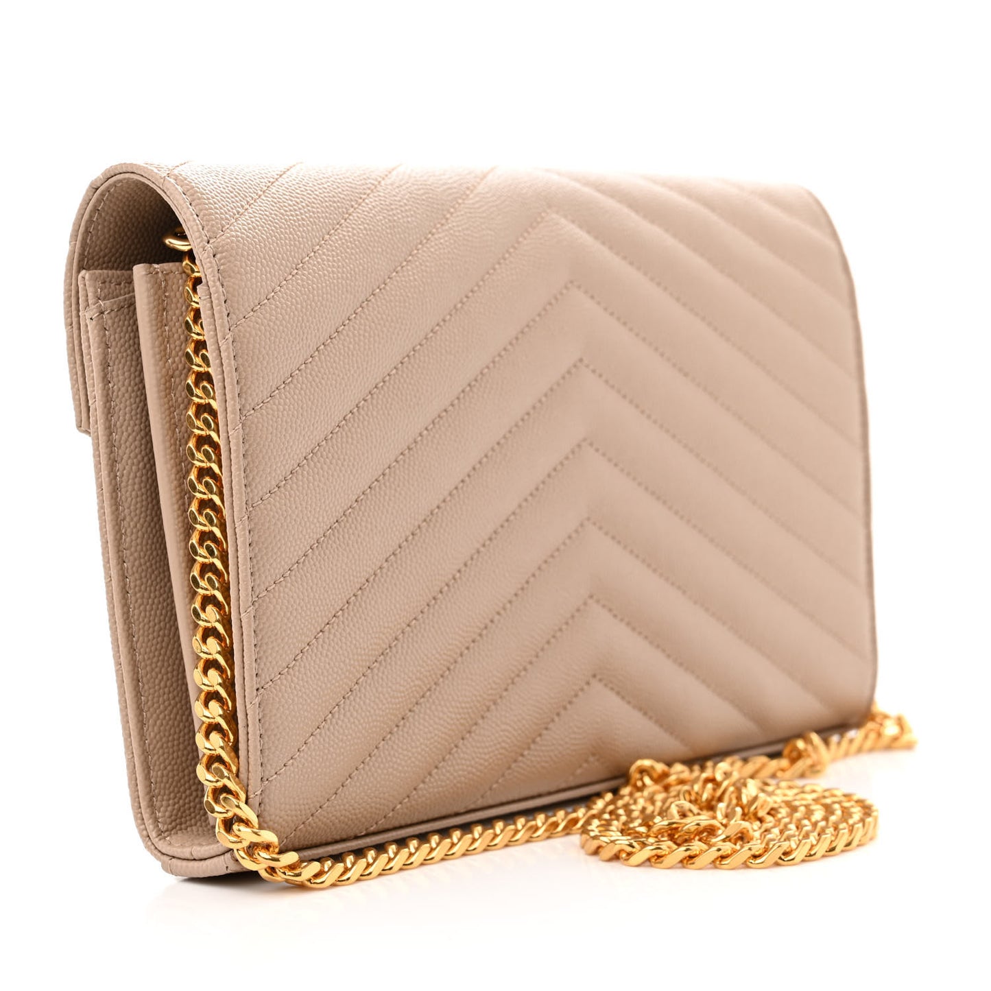 Grain De Poudre Matelasse Chevron Monogram Chain Wallet Dark Beige