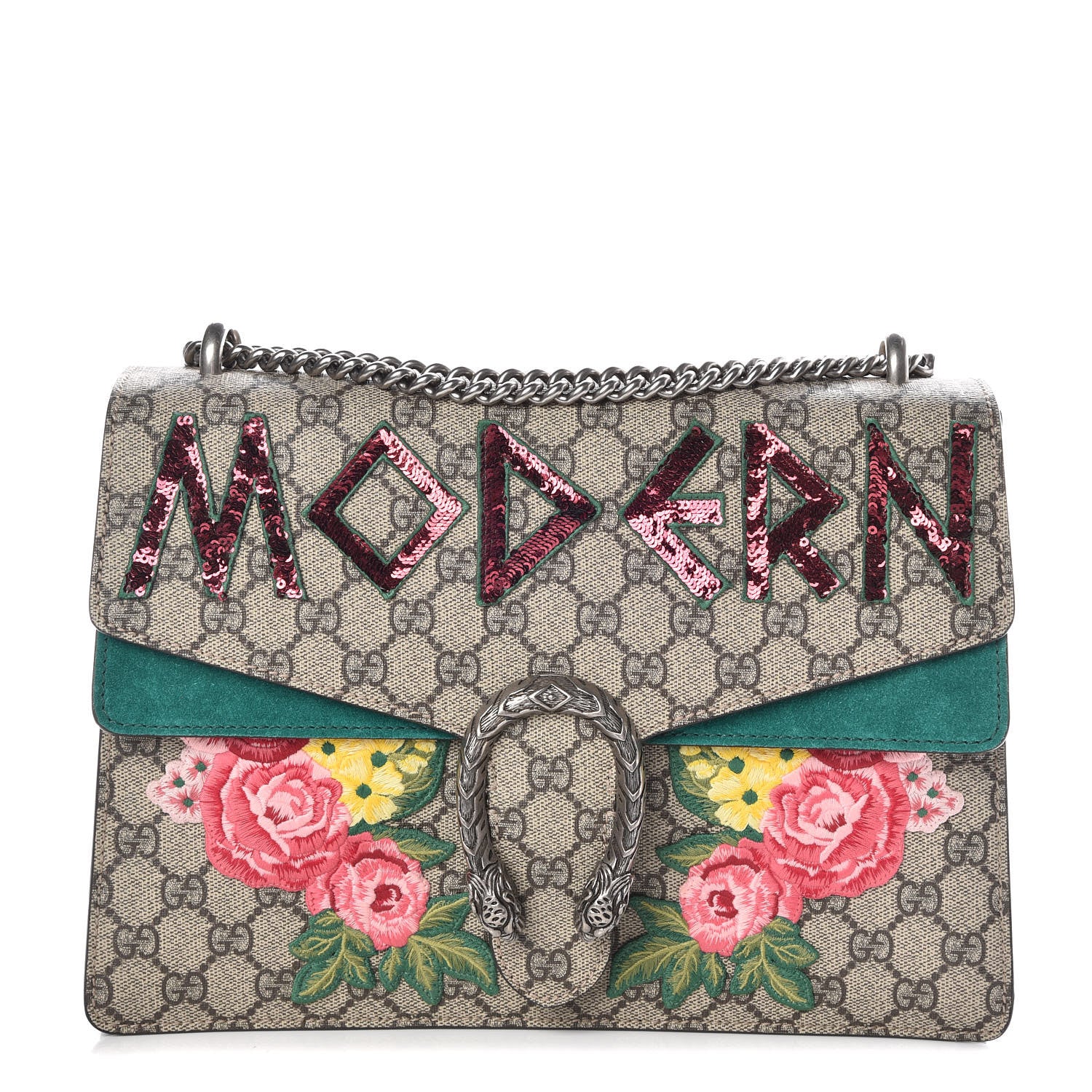 Gucci GG Supreme Monogram Embroidered Medium Dionysus Shoulder Bag Emerald 1 of 11