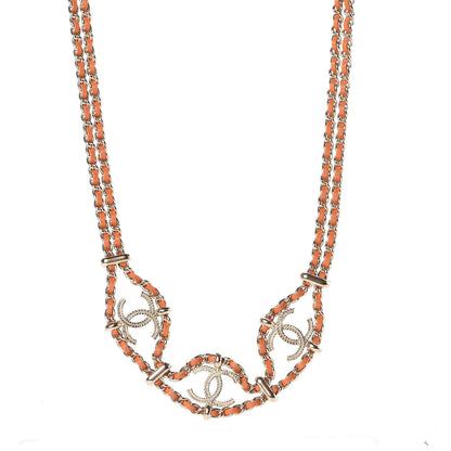 Chanel Metal Lambskin CC Chain Link Necklace Gold Orange 1 of 6
