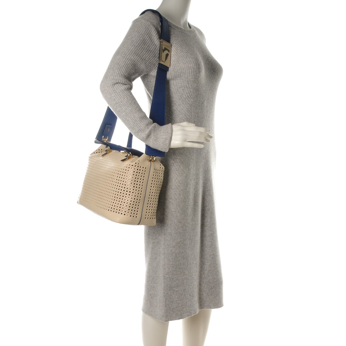Calfskin Sheepskin Perforated Medium Baylee Tote Husky White