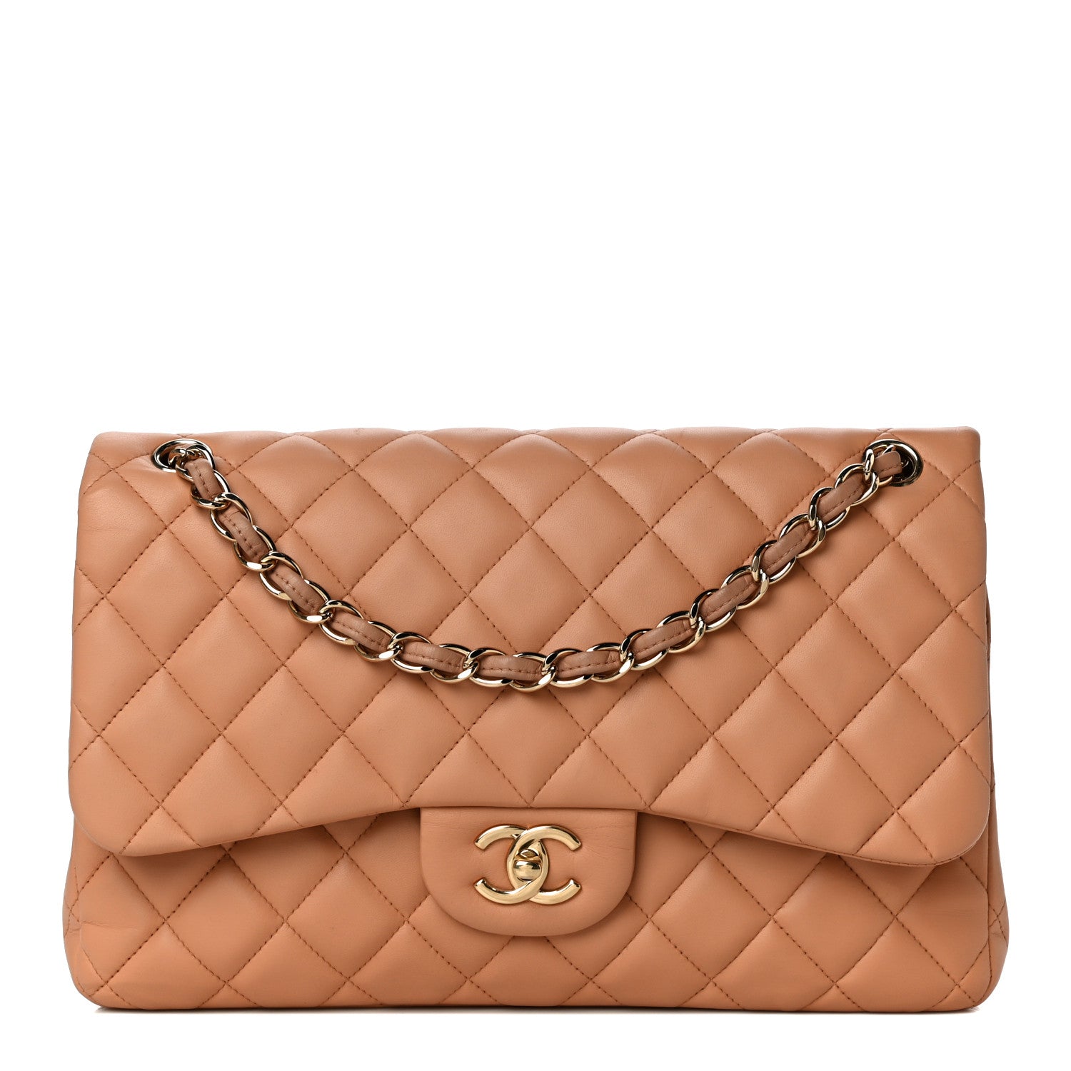 Chanel Lambskin Quilted Jumbo Double Flap Dark Beige 2 of 11