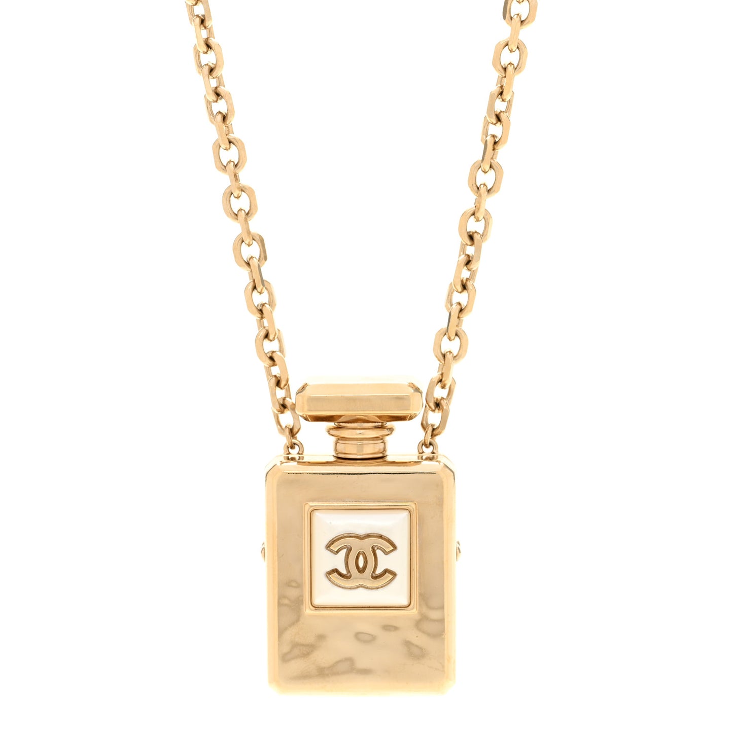 Metal Pearl Perfume Bottle CC Locket Necklace Gold