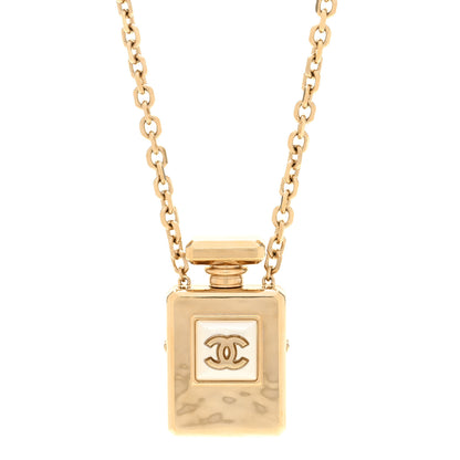 Chanel Metal Pearl Perfume Bottle CC Locket Necklace Gold 4 of 5