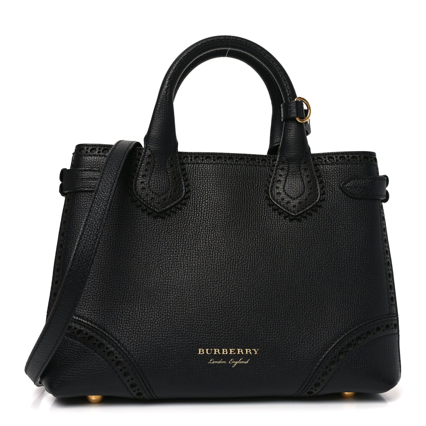 Grainy Calfskin House Check Small Brogue Banner Tote Black