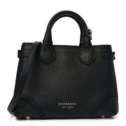 Burberry Grainy Calfskin House Check Small Brogue Banner Tote Black 1 of 9