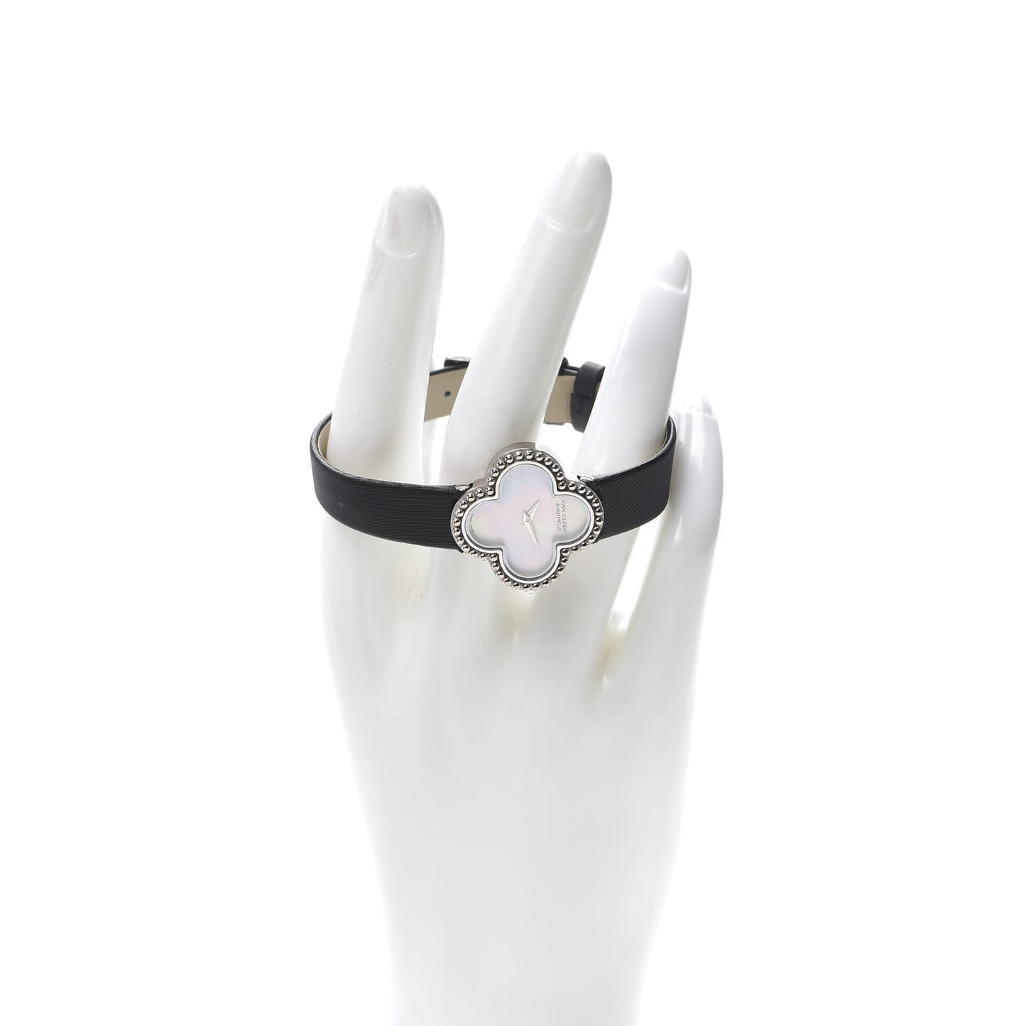 18K White Gold Satin Mother of Pearl 26mm Alhambra Quartz Watch