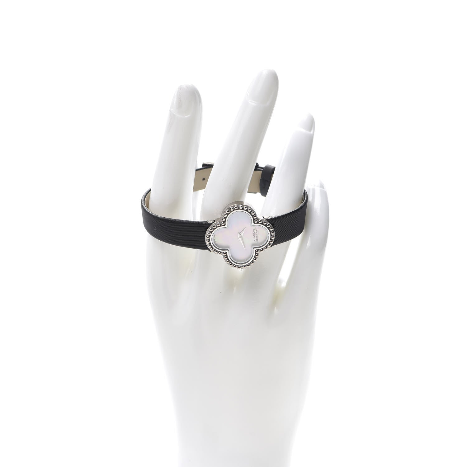 Van Cleef & Arpels 18K White Gold Satin Mother of Pearl 26mm Alhambra Quartz Watch 2 of 7