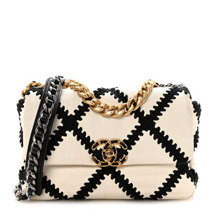 Chanel Calfskin Crochet Medium Chanel 19 Flap White Black 1 of 11